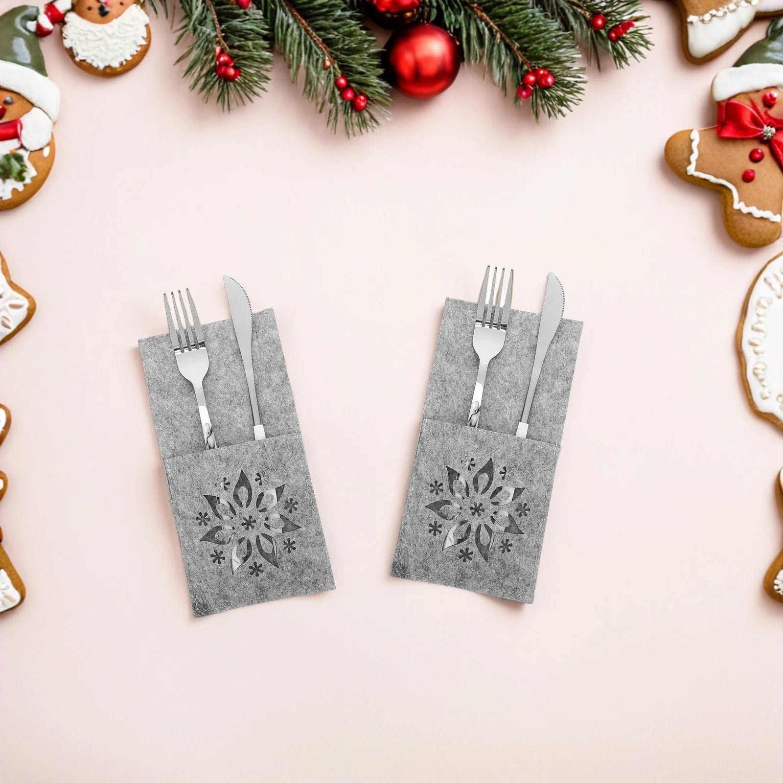 8Pcs Christmas Silverware Bags Rustic Utensil Pouches Cutlery Organizer Fork Spoon Holder Tableware Sleeve Festive Dinner