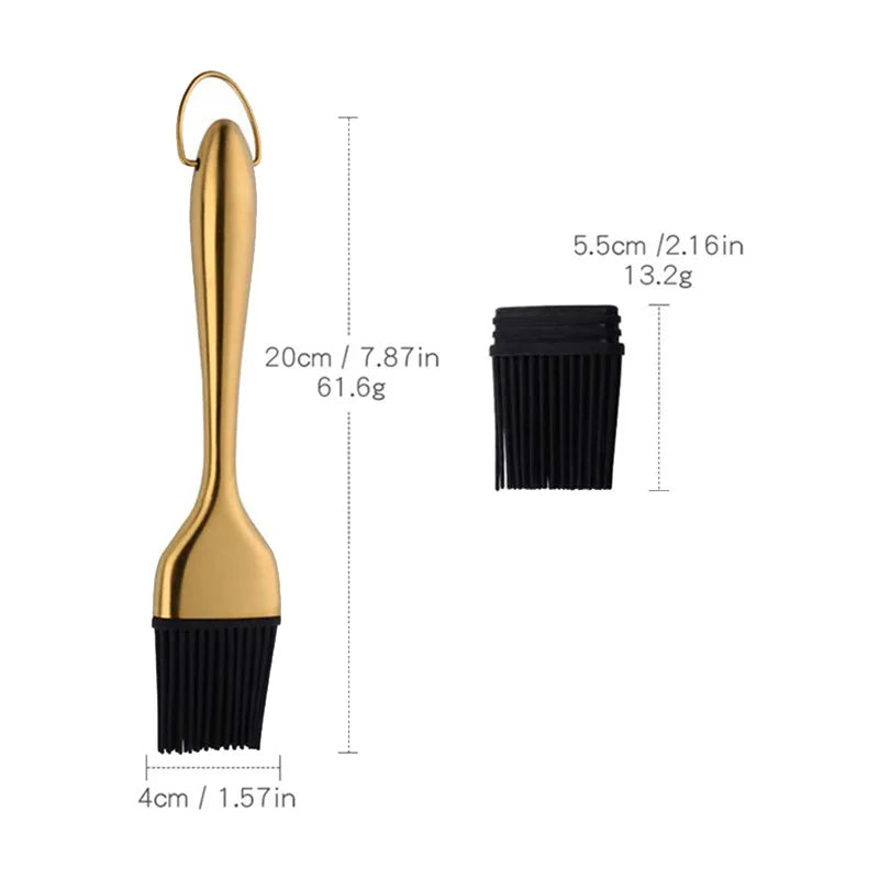 XFDE 1 Pcs Oil Brushes Stainless Steel Silicone Kitchen BBQ Grilling Baking Cooking Brushes Barbecue Cooking Tools-B