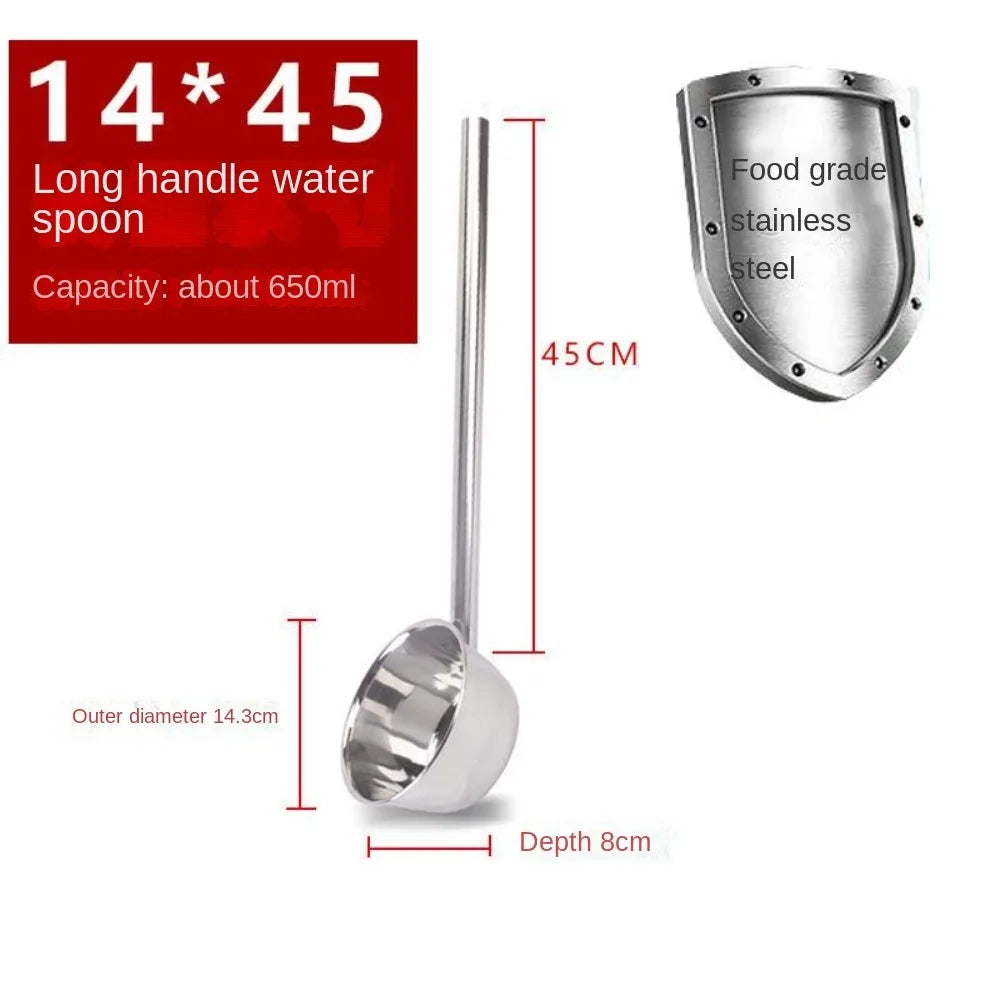 35/45/65cm 304 Food Grade Stainless Steel Ladle Congee Spoon Canteen Restaurant Long Handle Water Spoon Used