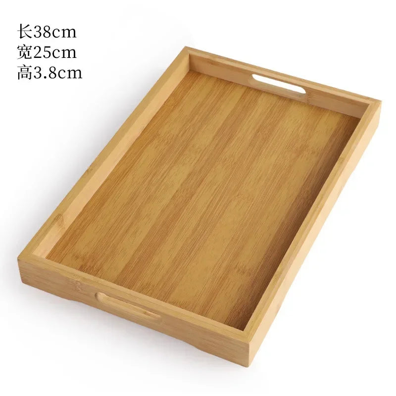 Wooden Bamboo Tray - Rectangular Serving Platter for Home & BBQ | Portable Tray for Bread & Pastries | Eco-Friendly Dining Plate