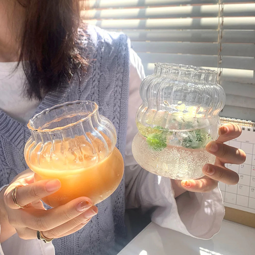 Coffee Cup Glass Cocktail Glasses Large Capacity Milk Drink Striped Juice Cup Heat-resistant Glass Cold Drink Cups 410ML 650ML