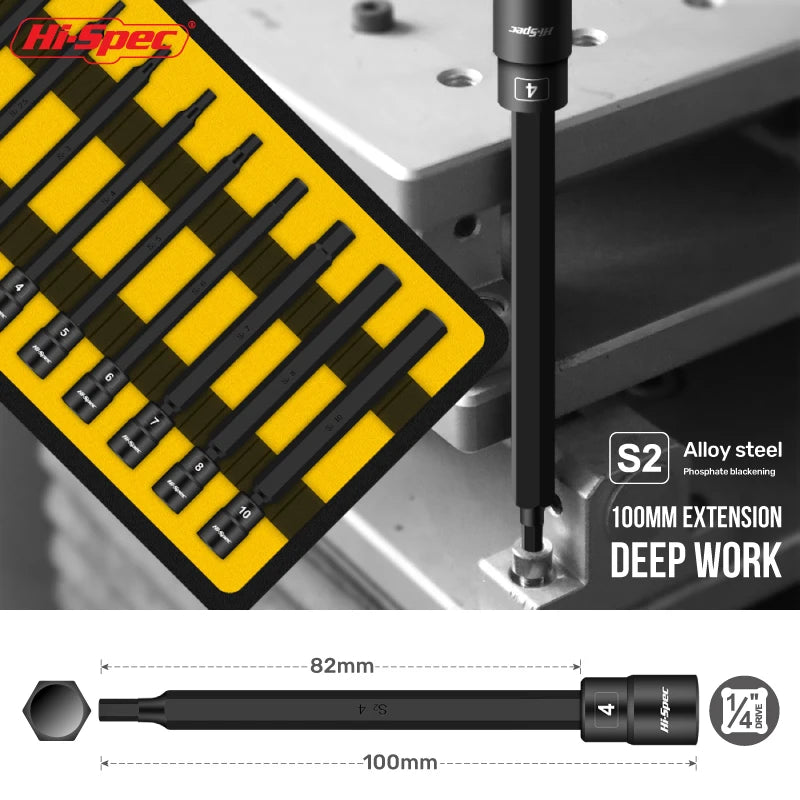 High Spec 1/4" Hexagon Socket Bit 9pcs Impact Allen Key Tool Power Hex Wrench Head SetInner Hexagonal Sleeve Screwdriver Bits