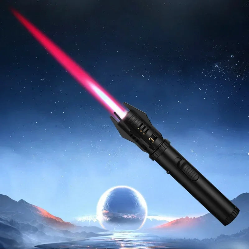 Metal Lightsaber Style Gas Lighter Powerful Red Flame Turbine Jet Torch Outdoor Compass Windproof Lighter BBQ Welding Cigar Tool