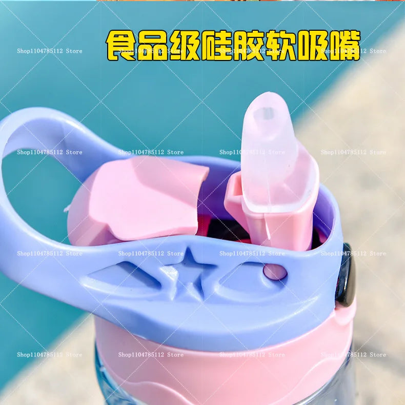 KPop Demon Hunters Drinking Glass Large Capacity Portable Plastic Mug Kids Cartoon Cute Sports Straw Drinking Cup Water Bottle