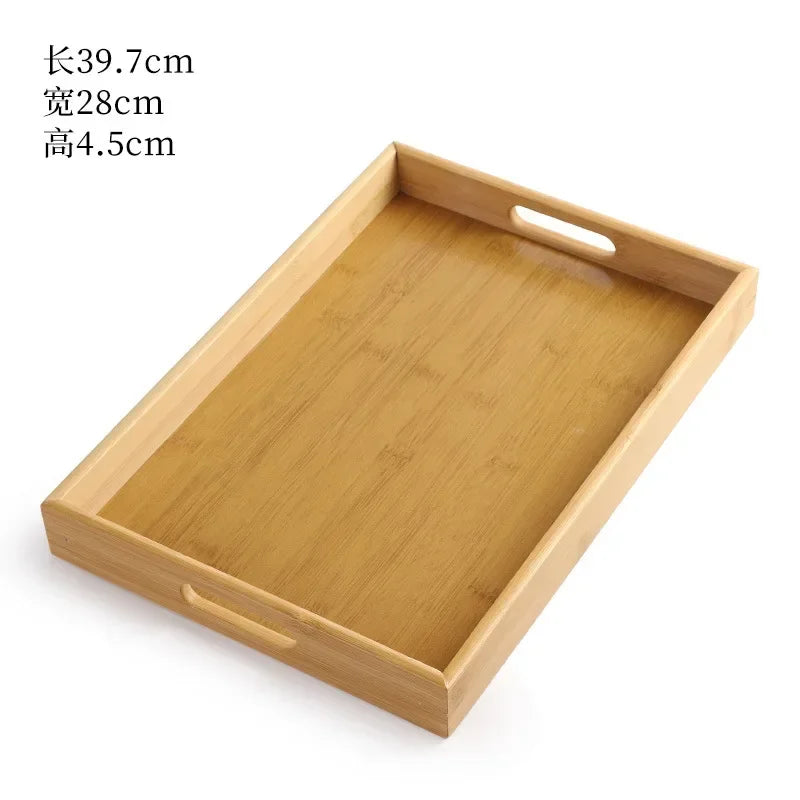 Wooden Bamboo Tray - Rectangular Serving Platter for Home & BBQ | Portable Tray for Bread & Pastries | Eco-Friendly Dining Plate