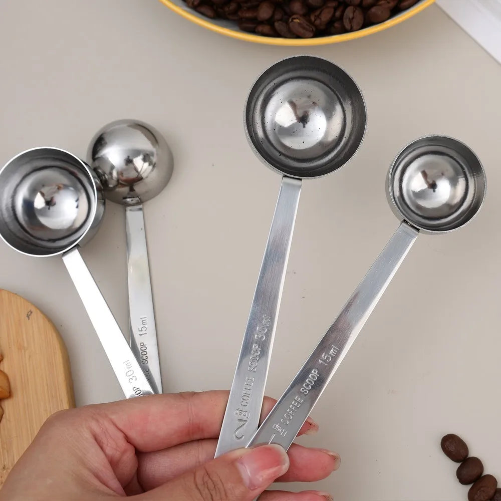 30/15ml Stainless Steel Coffee Scoop Thicken Tablespoon Measuring Spoon Long Handle Coffee Spoon for Cafe Making Kitchen Tools