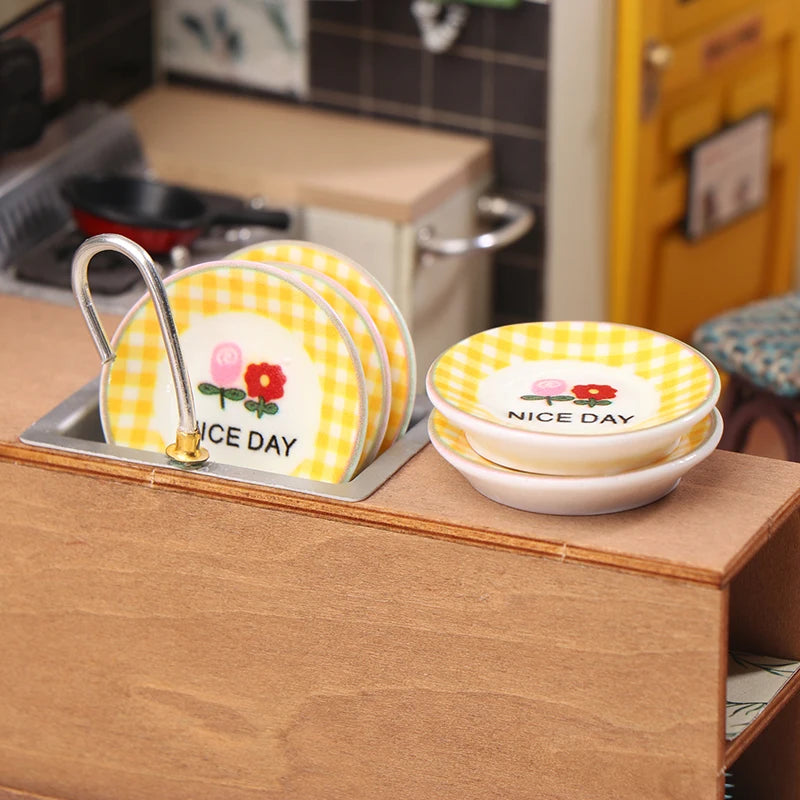 5Pcs 1/12 Dollhouse Mini Plates Dishes Model Dollhouse Simulation Kitchen Decoration Dolls House Accessories Pretend Play Toys