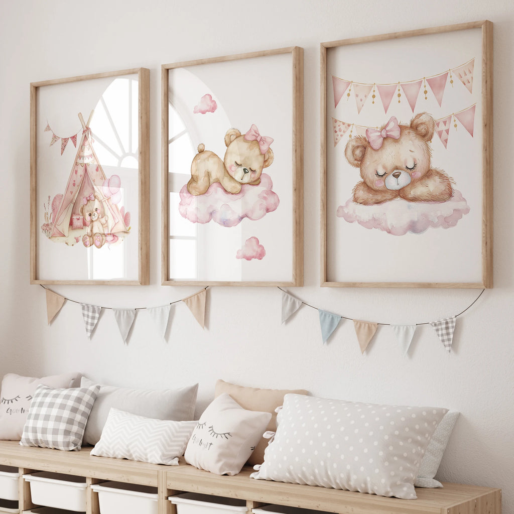 Pink Dream Bear Carousel Tent Swing Wall Art Prints Canvas Painting Poster Picture For Living Bedroom Kids Room Home Decor