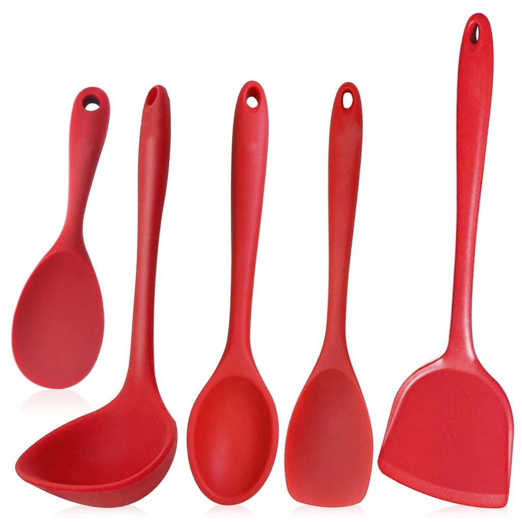 5-Piece Silicone Kitchen Utensil Set Food-Grade BPA-Free Silicone Soup Spoon Pan Turner Rice Spoon Mixing Spoon