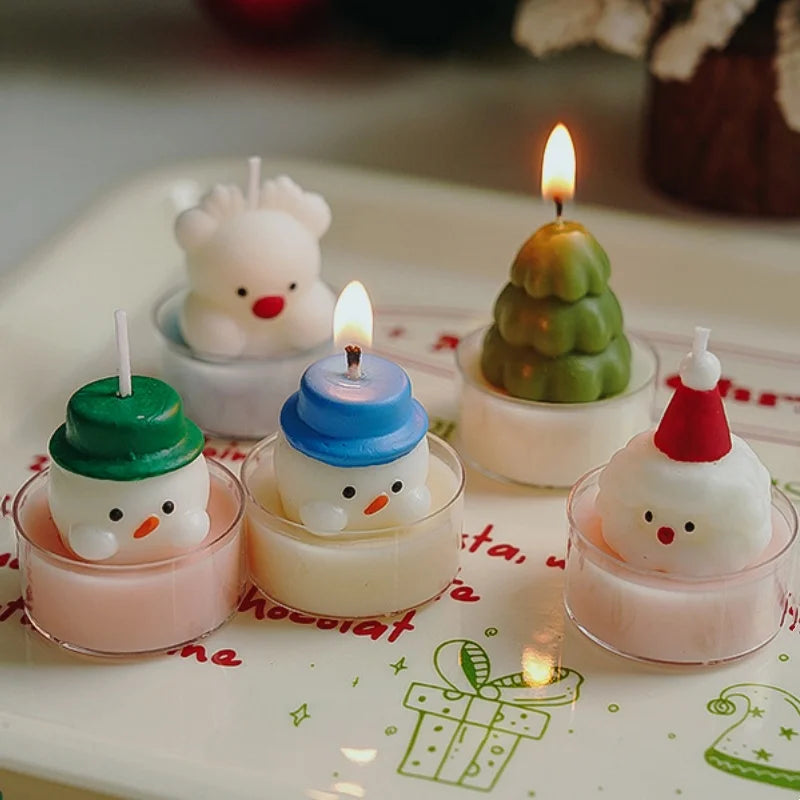 Christmas Tree Tea Candle Snowman Santa Claus Shape Flame Aromatherapy Candle Holiday Party Decorative Candles Photo Props