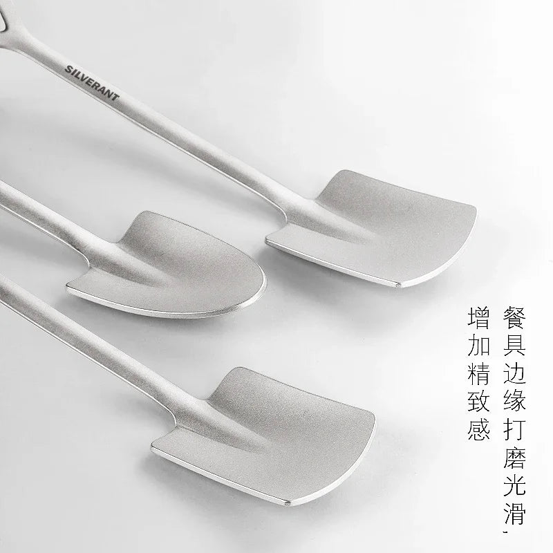 EDC Titanium Portable Shovel Shape Spoon Food Soup Watermelon Lightweight Spoon Outdoor Camping Tableware