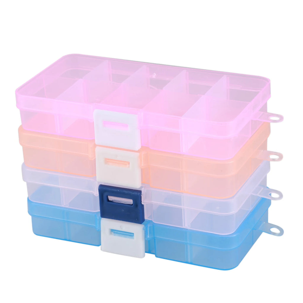 ABQR Pack of 4Pcs Plastic Jewelry Box Organizer Storage Container with Adjustable Dividers 15 Grids