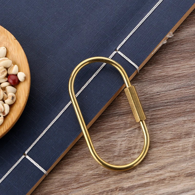 Brass Keychain With Lock D Key Chain Gold Color Camping Carabiner Survival Camping Equipment Buckles Hooks Key Ring Accessories