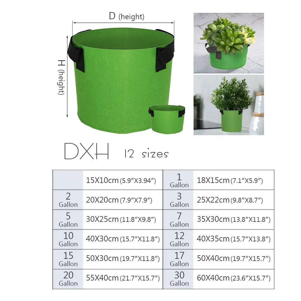 1-30 Gallon Green Garden Fabric Grow Bags with Handles for Courtyard Plant Vegetable Flower Planter Container Nursery Grow Pots