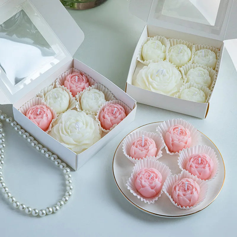 6pcs/box Handmade Peony Flower Aromatherapy Candle Set Soy Wax Aromatherapy Home Decoration Mother‘s Day Valentine's Day Gifts