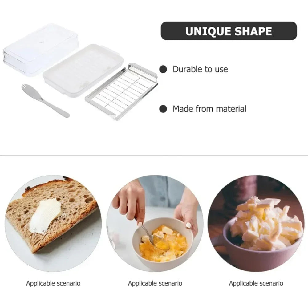 Butter Storage Box 2-in-1 Butter Dish with Clear Lid and Cutter Slicer Cutter Box Airtight Rectangular Butter Storage