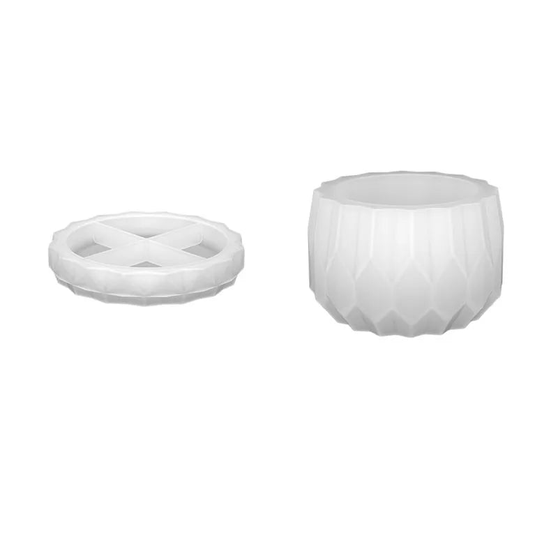 1 Set Silicone Planter Molds For Concrete Flower Pot And Saucer DIY Diamond Shaped Faceted Vase Silicone Molds Garden Decoration