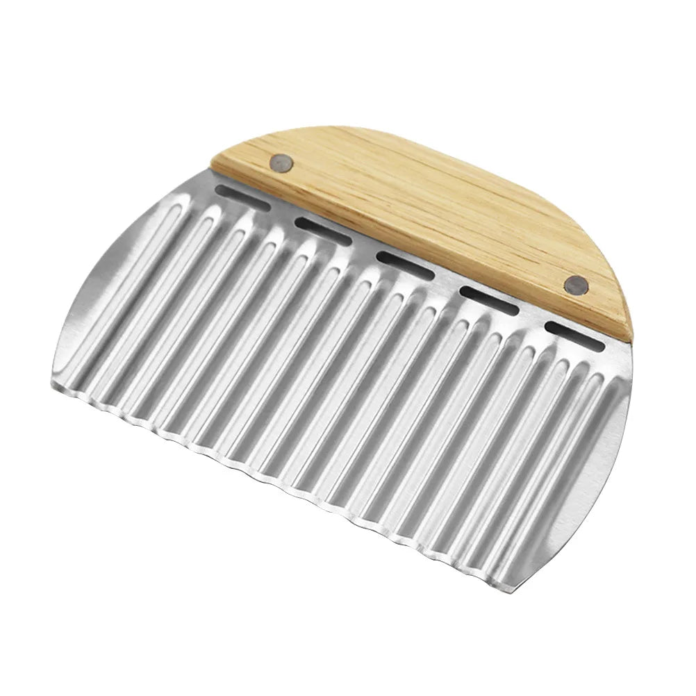 2 pcs Stainless Steel Potato Cutter Crinkle Slicer Wave Vegetable Chopper Kitchen Gadgets For Onion Cutting Wooden