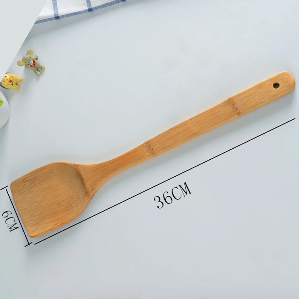 2Pcs Wooden Cooking Tool Premium Material Heat Resistant Easy Operate Portable 35cm Multi Functional Shovel Spoon