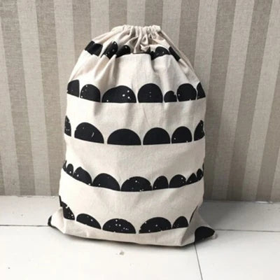 Linen Cotton Laundry Bag Animal Stripe Drawstring Backpack Cartoon Toy Storage Bag Drawstring Dirty Clothes Bag Organizer Pouch