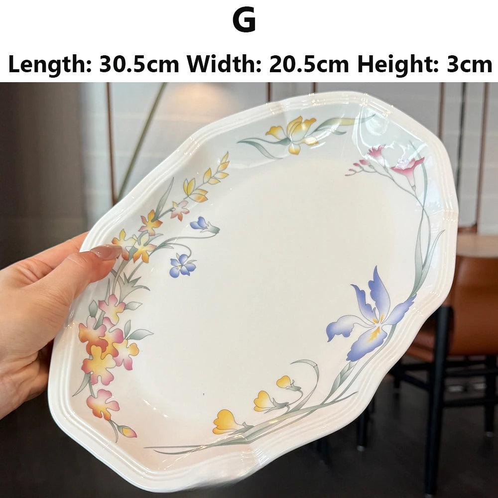 Floral Ceramic Dinner Set French Style Plates Oval Serving Bowls Unique Artistic Tableware For Daily Home Use Dining