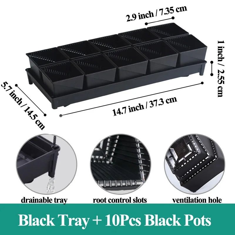 Meshpot Square Succulents Planter Pots With Tray Set,Nursery Pot Cactus Plant Pot Garden Plastic Pot Multi Size