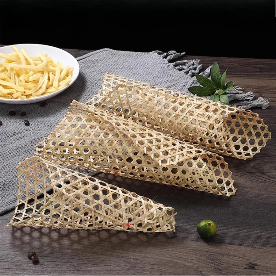 Hand Made Bamboo Mesh Steamer Mat Plate Sushi Food Meat Decorate Woven Table Mat Vegetables Bread Folding Basket Liners Rack