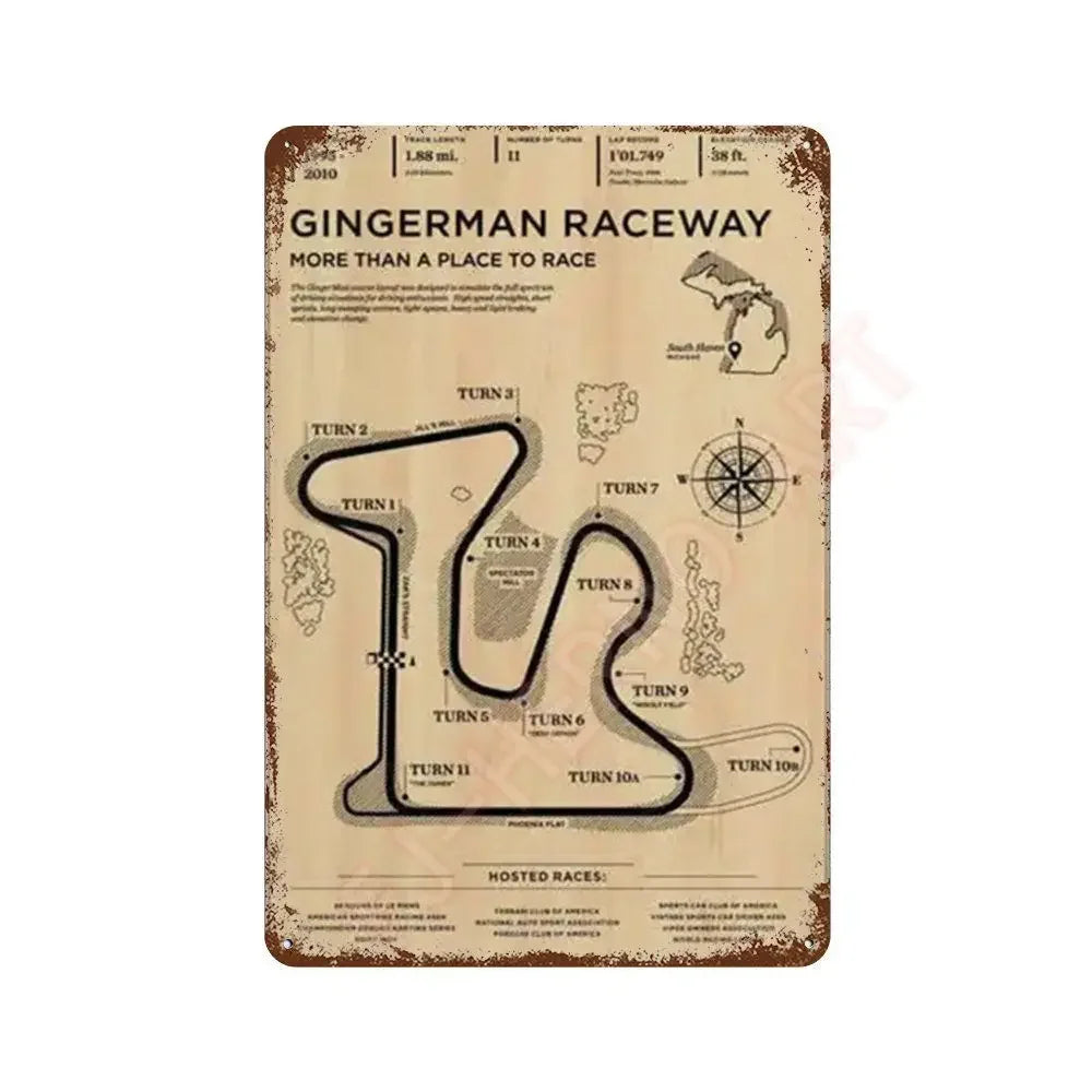 Vintage F1 Formula Racer Poster Metal Tin Sign Plaque Aesthetics Racing Monaco Grand Prix Circuit Track Wall Art Home Room Decor