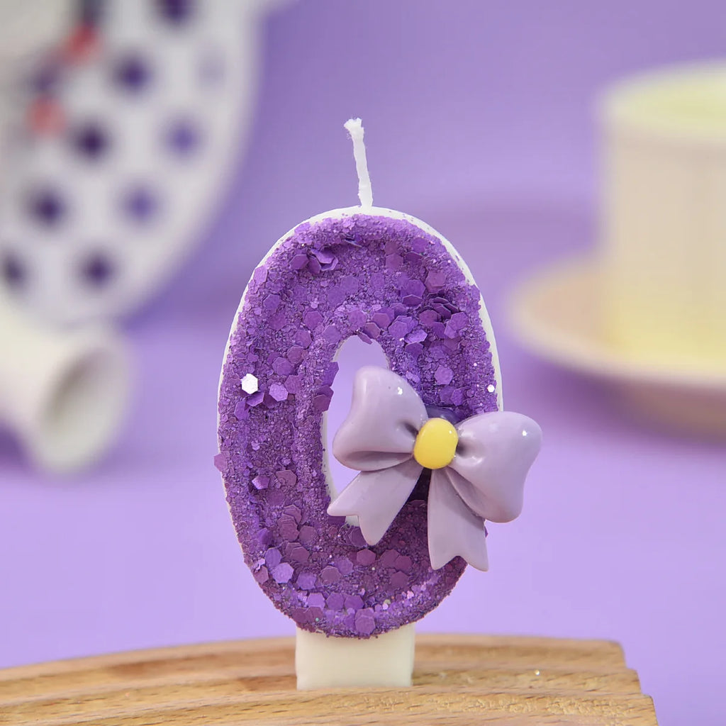 Purple Birthday Candles. Bow Number Candles. Birthday Cake Decoration, First Birthday Party Candles, Princess Butterfly