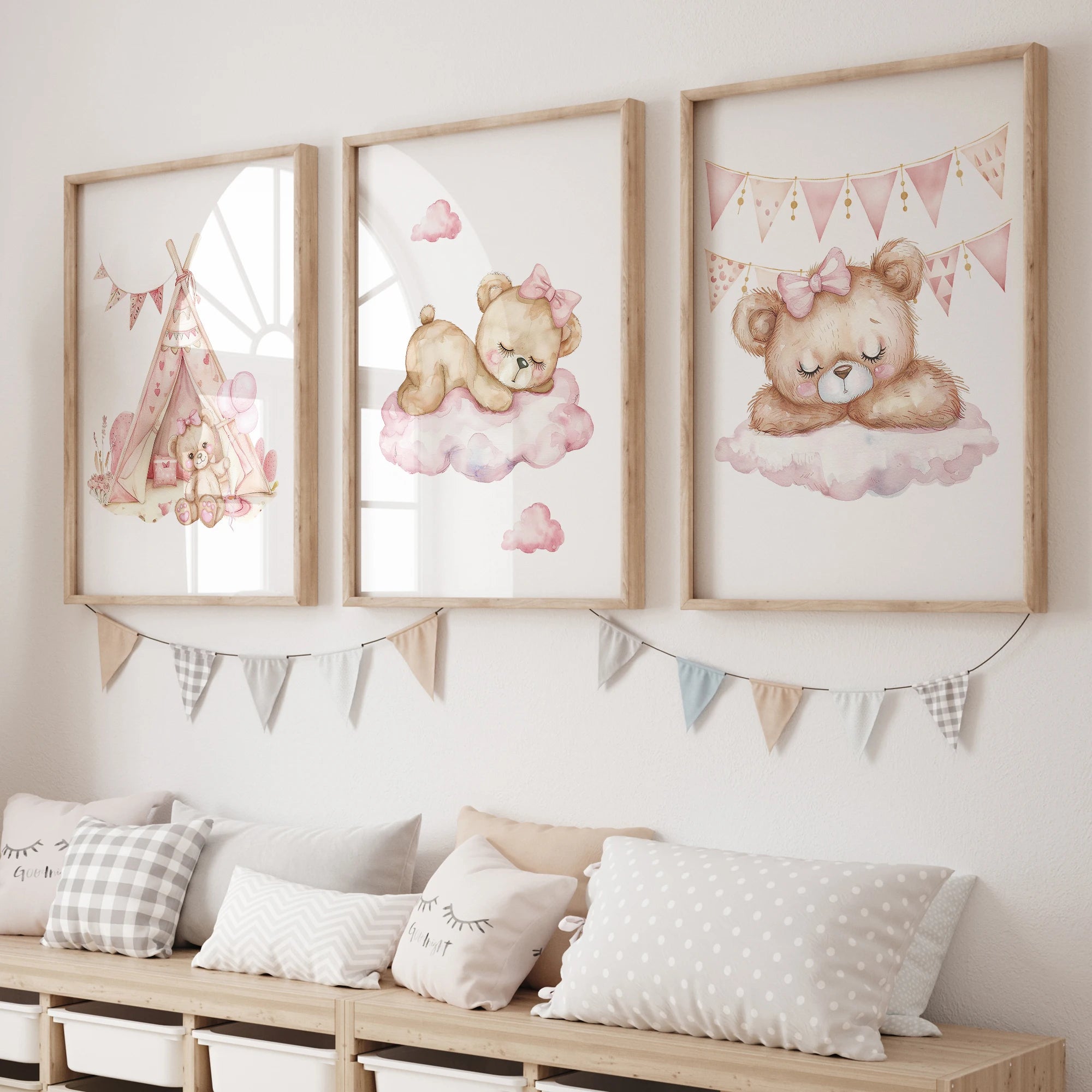 Pink Dream Bear Carousel Tent Swing Wall Art Prints Canvas Painting Poster Picture For Living Bedroom Kids Room Home Decor