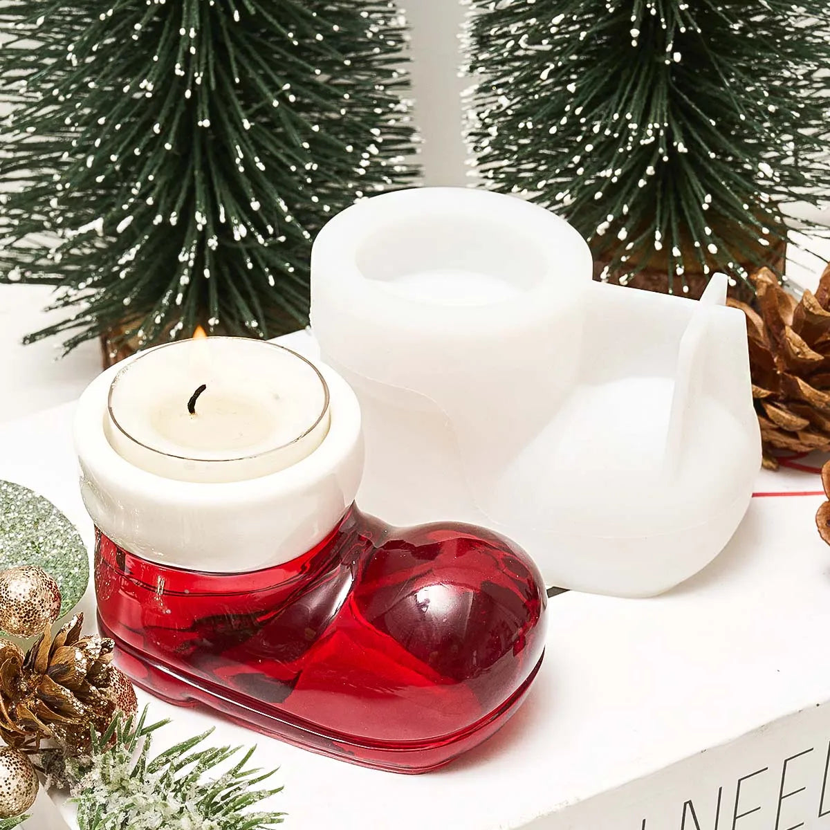 Christmas Boots Shoes Candle Holder Silicone Mold DIY Table Decoration Crystal Drop Glue Epoxy Resin Mold Christmas Craft Gifts
