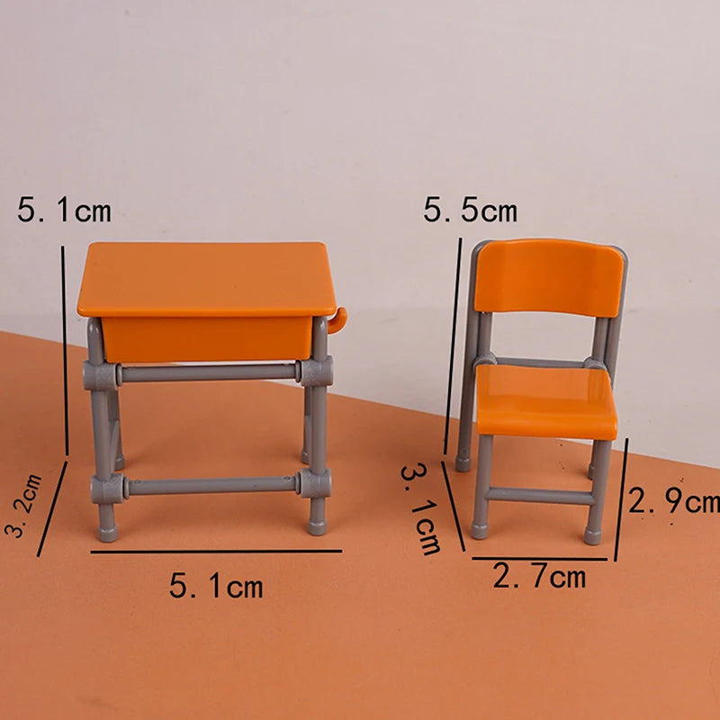 1 Set 1:12 Dollhouse Accessories Miniature Desks Chairs Model Classroom Decoration Toy Food Tableware Ornament