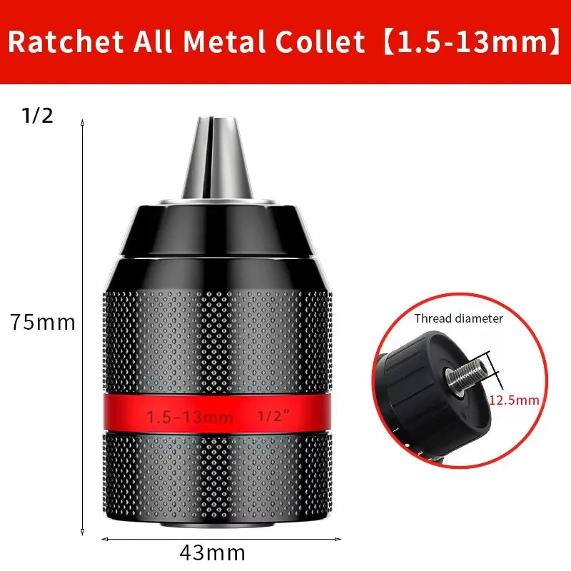 Keyless Drill Chuck Quick Change Conversion Adapter 1/2 3/8 Unf Mount 2~13mm 0.8~10mm Self-Tighten Screwdriver Drill Bits Chucks