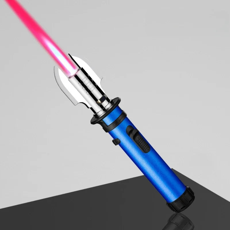 Metal Lightsaber Style Gas Lighter Powerful Red Flame Turbine Jet Torch Outdoor Compass Windproof Lighter BBQ Welding Cigar Tool