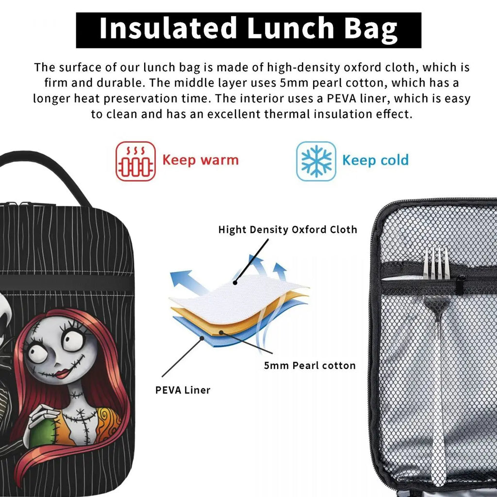 Stay By My Side Insulated Lunch Bag Portable The Nightmare Before Christmas Meal Container Cooler Bag Tote Lunch Box  Travel