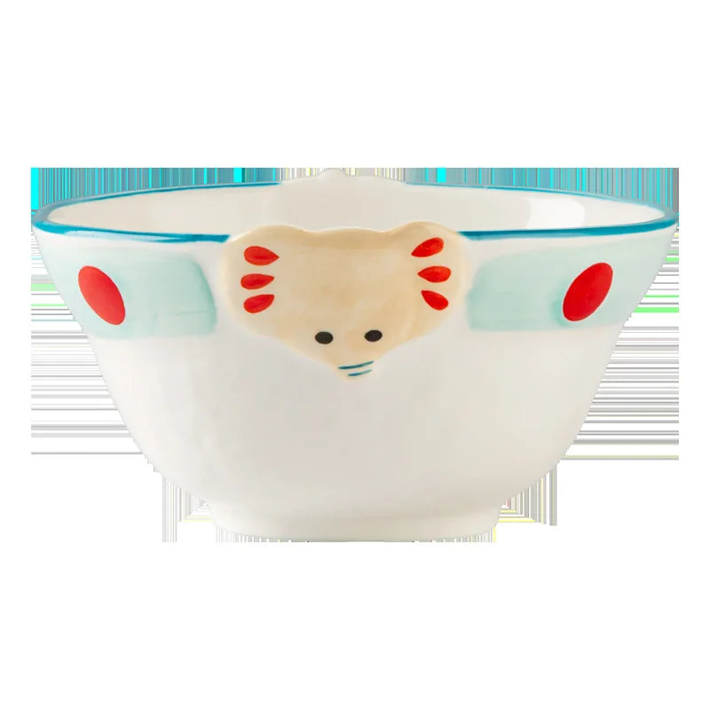 ‌Cute Apple Elephant Ramen Bowl-Microwave Safe Ceramic Tableware Set Cartoon Rice Noodle Dish Gift for New Home Pink Kitchenware