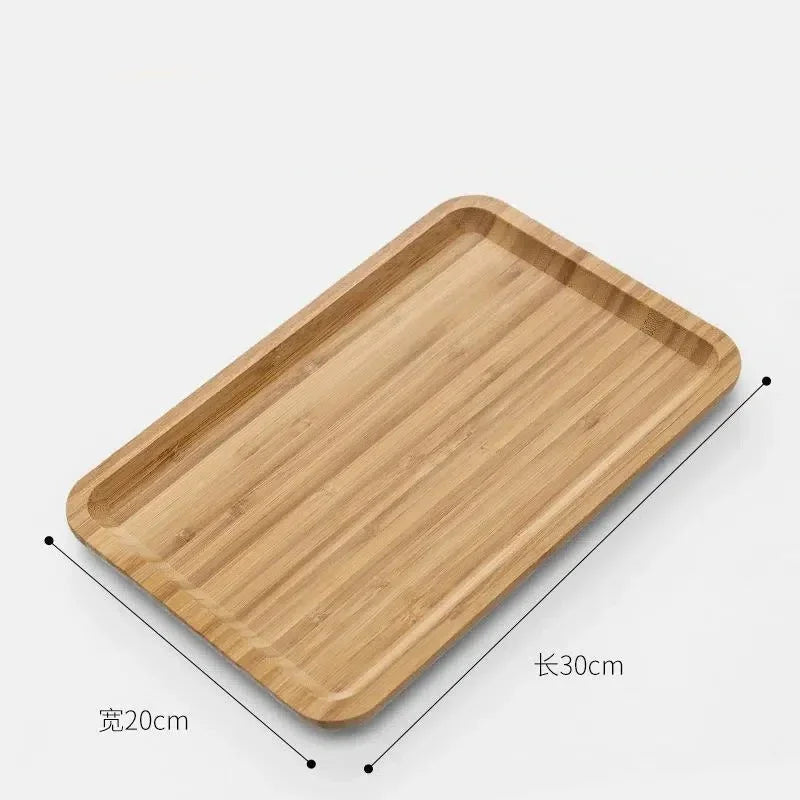 Square and Round Bamboo Storage Tray for Home Use, Tea Coffee Cup Tray Breakfast Dinner Plate Bread Fruit Cake Food Serving Tray
