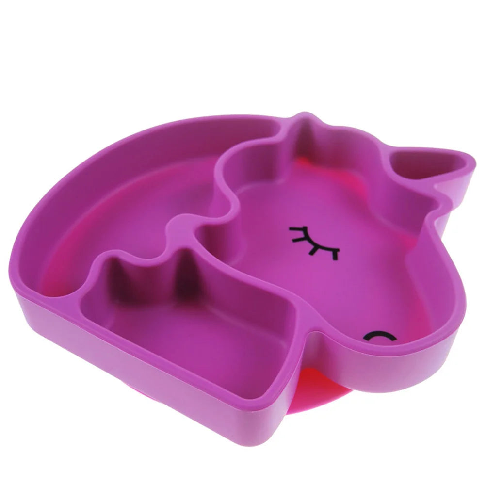 Unicorn Division Plate Rosy Creative Cartoon Divided Toddler Plates Reusable Silicone Tableware Non Slip Base Time