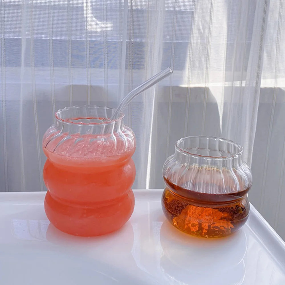 Coffee Cup Glass Cocktail Glasses Large Capacity Milk Drink Striped Juice Cup Heat-resistant Glass Cold Drink Cups 410ML 650ML