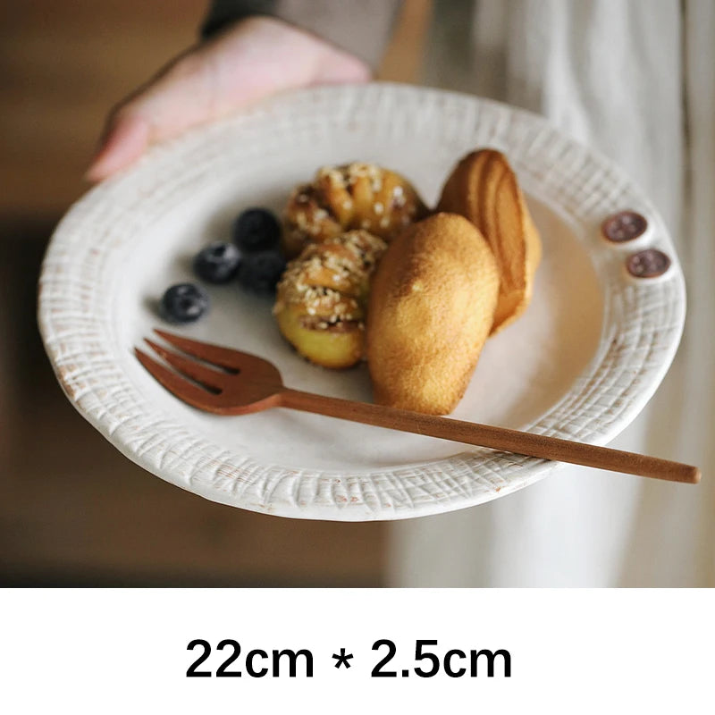 Creative Porcelain Bowl Vintage Hand-Made Button Relief Ceramic Homehold Dinnerware Fruit Vegetable Salad Bowls Kitchen Supplies