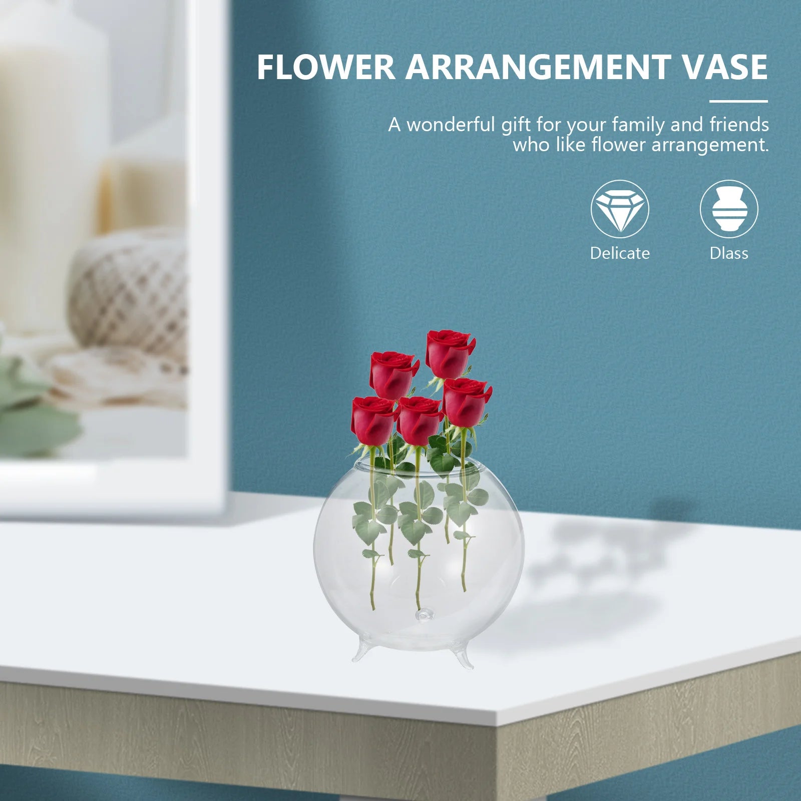 Creative Glass Vase Flower Arrangement Container Transparent Round Modern Chic Home Office Hotel Table Decoration