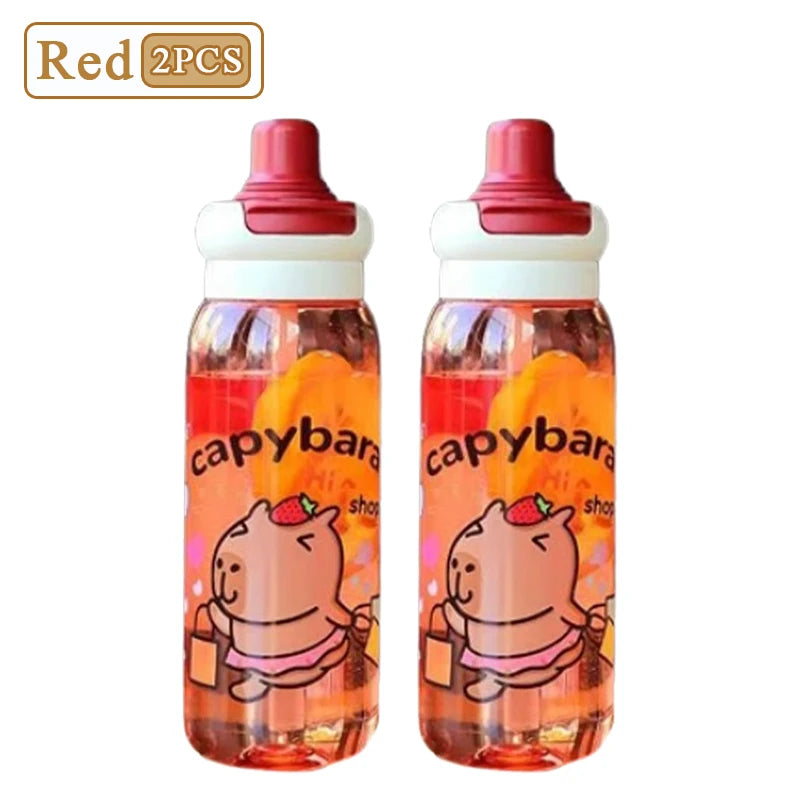 1/2/4PCS Capybara Cartoon 750ml Portable Large-capacity Water Bottle Sports Straw Cups Student Plastic Water Cups Children's Mug