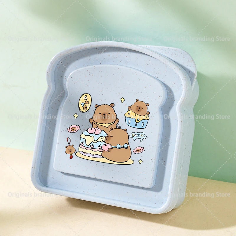 Capybara Portable Lunch Box Sandwich Silicone Toast Shaped Bento Box with Lid Office School Outdoor Lunch Food Container Gift