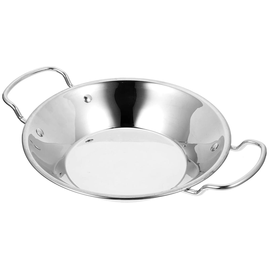 Dry Pot Double Handle Stainless Steel Wok Round Cooking Pan For Home Kitchen Hot Pot Seafood Vegetable Multi-Function