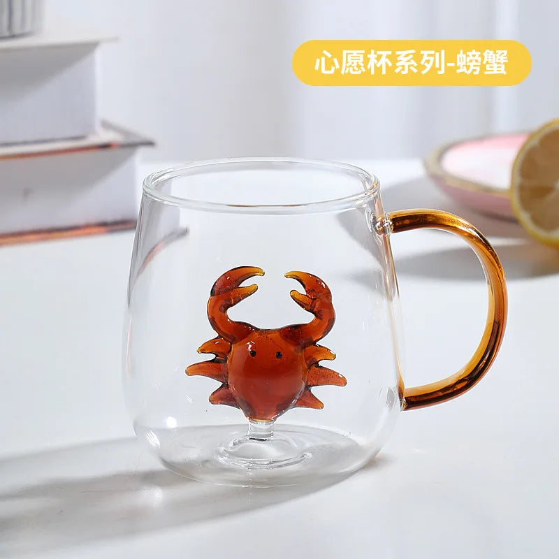 3D Cartoon Animal Shape Glass Cup for Home, Cute Water and Coffee, Single Layer Cup with Guests, Juice and Cold Drink
