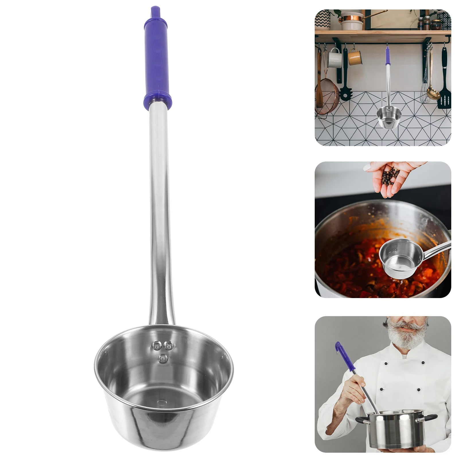 Extended Water Spoon Stainless Steel Ladle Deep Long Handle Soup Ladle With Hook Hanging Design Wear Resistant Metal Water