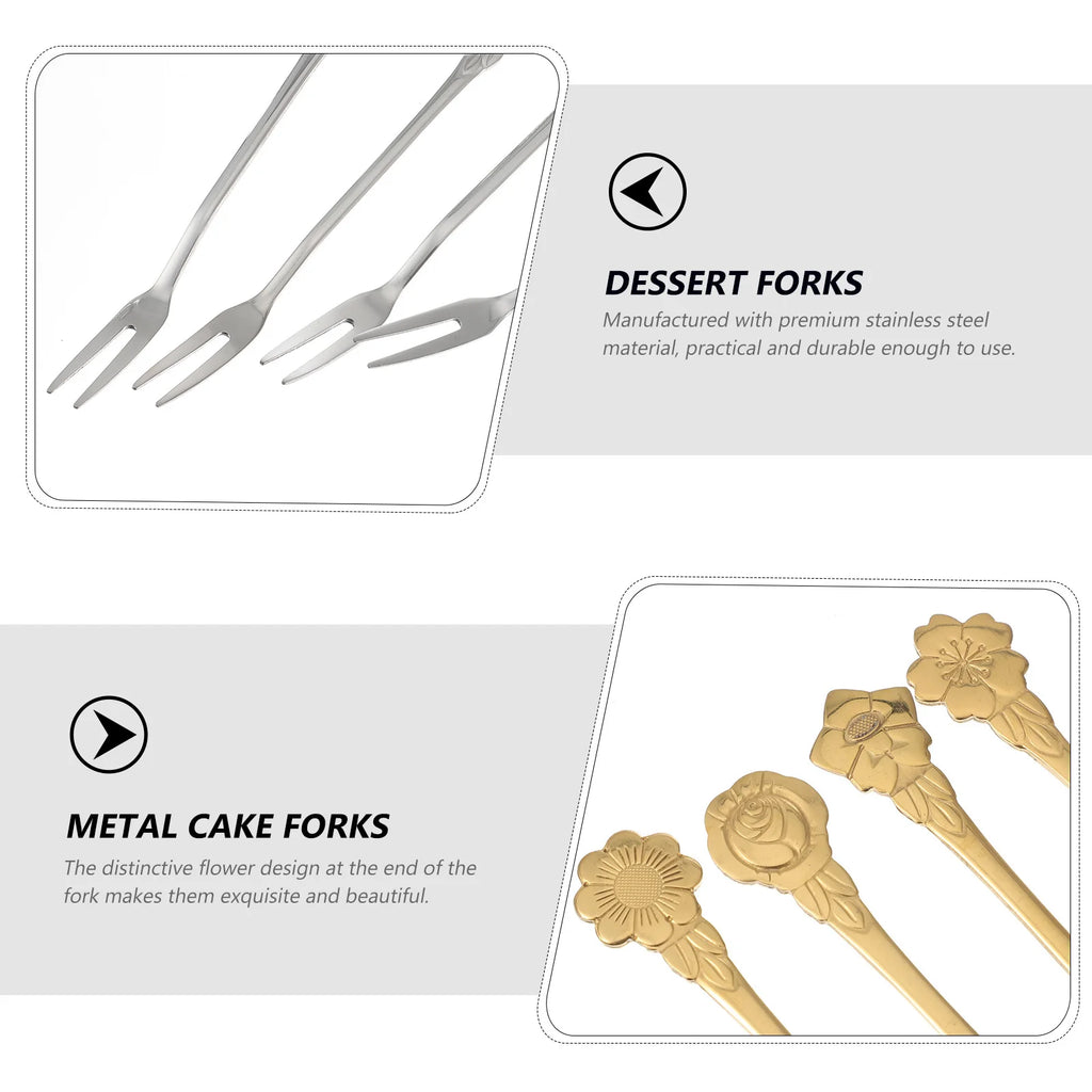 8pcs Stainless Steel Flower Dessert Forks For Cake Fruit Appetizer Party Buffet Salad Serveware Set Metal Sweet Forks