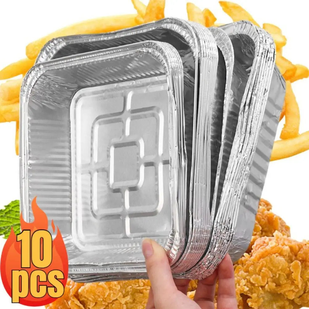 2025 10Pcs 6/7/8 Inch Food Tin Foil Tray Reusable Non-stick Aluminum Foil Box Oil-resistant Oven BBQ Baking Tools Air Fryer Tray