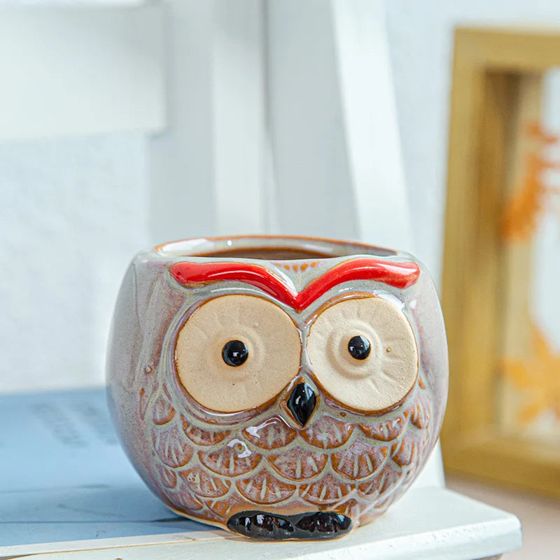 Cute Owl Ceramic Flower Pot Garden Office Decoration Succulent Animal Flowerpot Cactus Plants House Office Decoration Planters