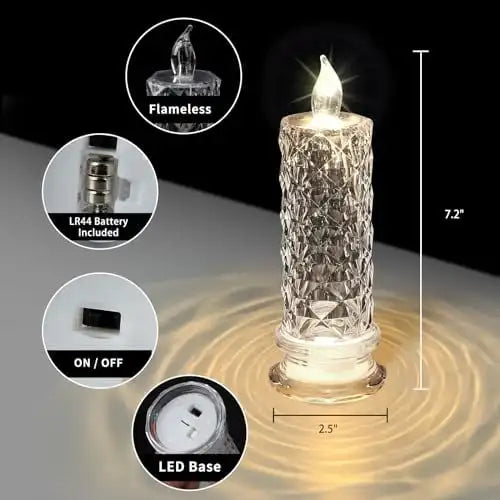 Crystal Candles LED Light Transparent Flameless Battery Power Lantern Night Lamp Wedding Party Birthday Xmas Halloween Decor
